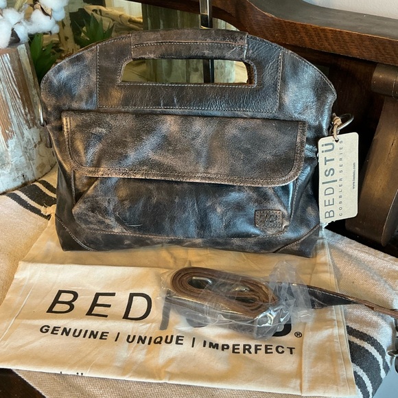 NWT Bed Stu Leather Greenway Handbag Crossbody Bag Black Lux MSRP $265 - Picture 3 of 15